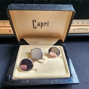 Vintage Capri Cufflink Set New In Box Round Silvertone